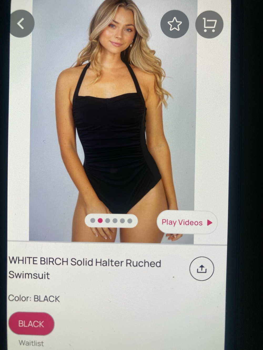 white birch Black Halter Ruched One-Piece Swimsuit NWOT